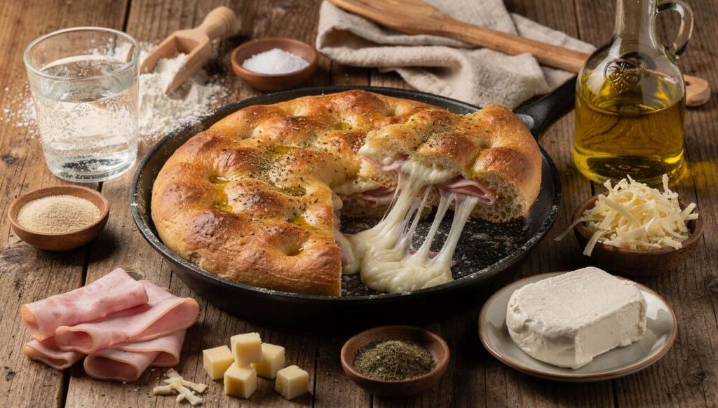 Focaccia ripiena in padella: la ricetta con ripieno goloso e filante