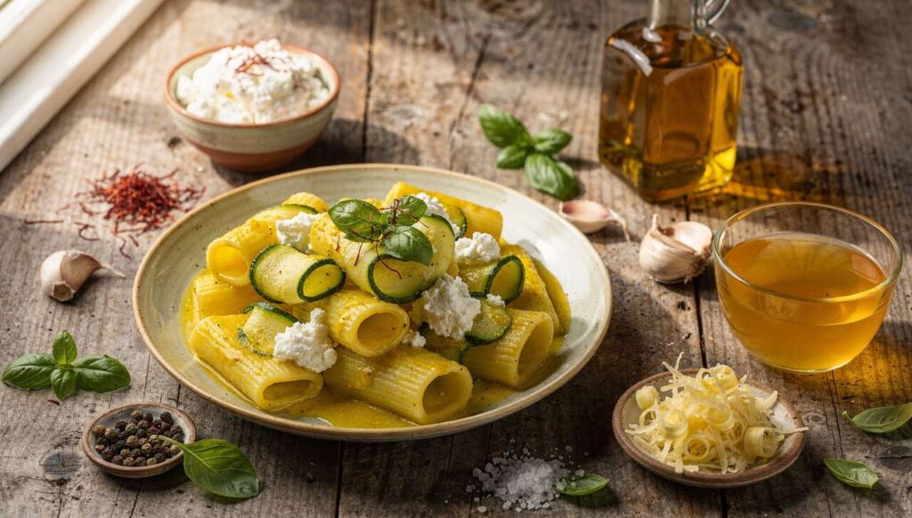 Paccheri con zucchine ricotta e zafferano